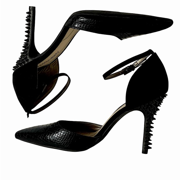 SAM & LIBBY DAHILA BLACK SNAKE PRINT SPIKE HEEL D’ORSAY STILETTOS SZ 9 MED - Picture 1 of 14